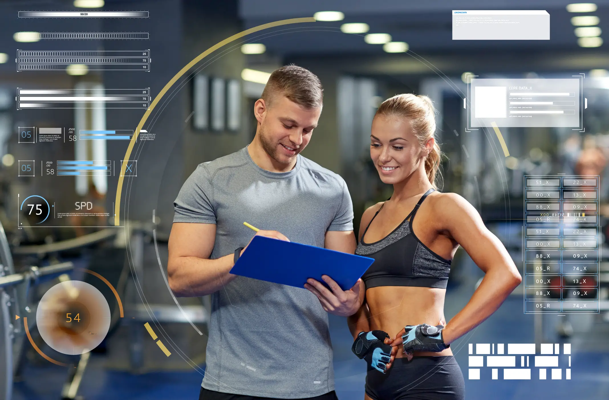 Man and woman working together to create an exercise plan