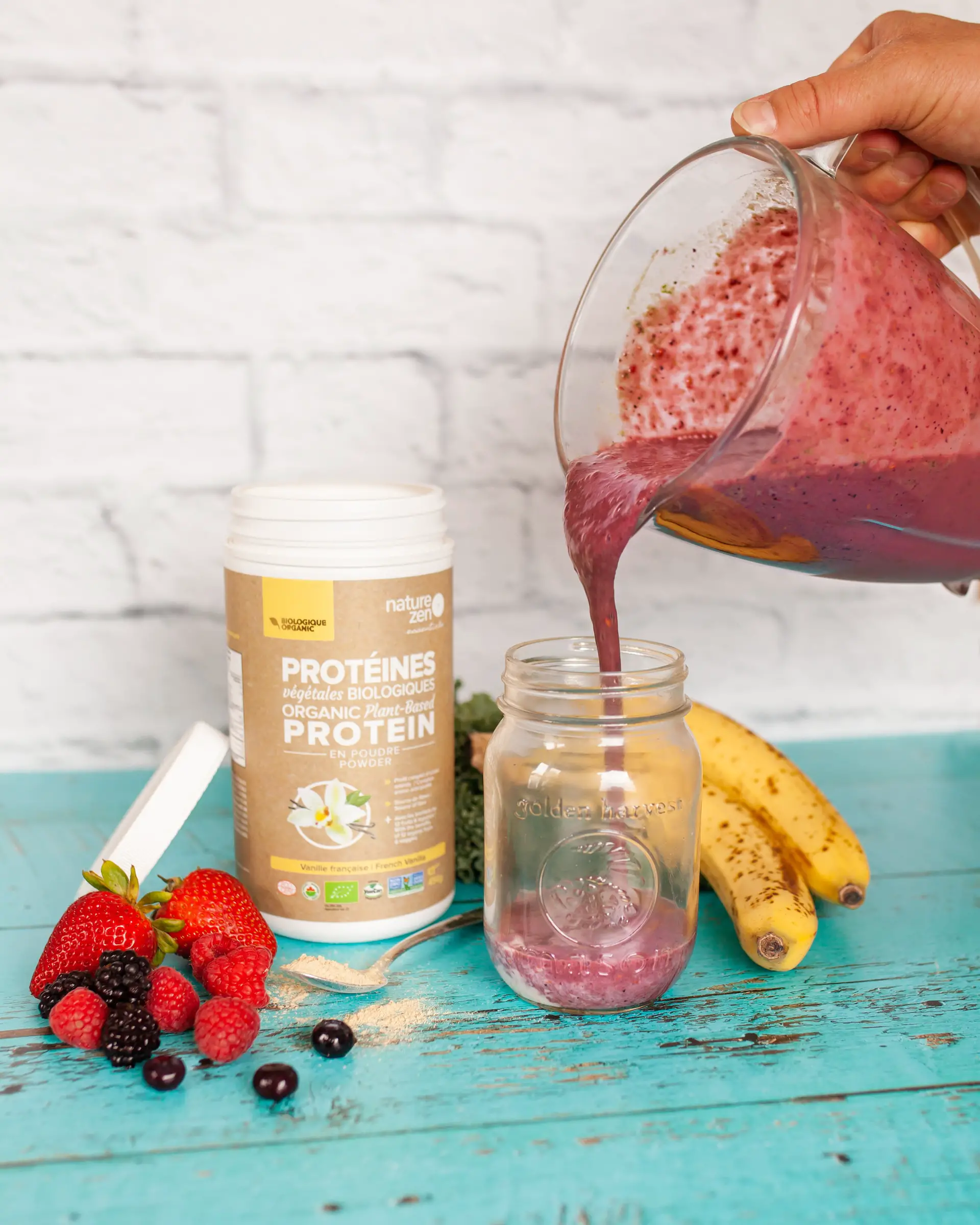 Mixing up protein powder in a shake to bulk up