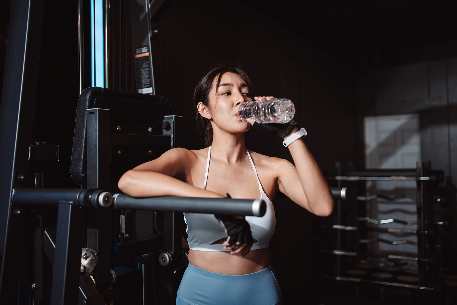 Woman Drinking Water Recovery Health Exercise Workout In Gym Fit