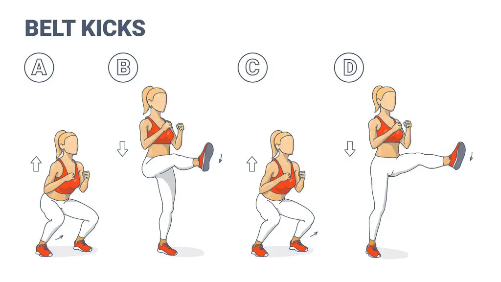 Belt Kicks Female Home Workout Exercise Guidance. Girl Doing Squ