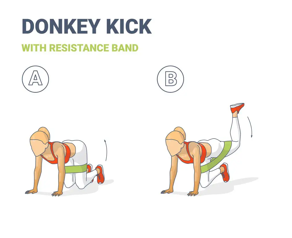 Donkey Kick With Resistance Band Girls Workout Exercise Colorful