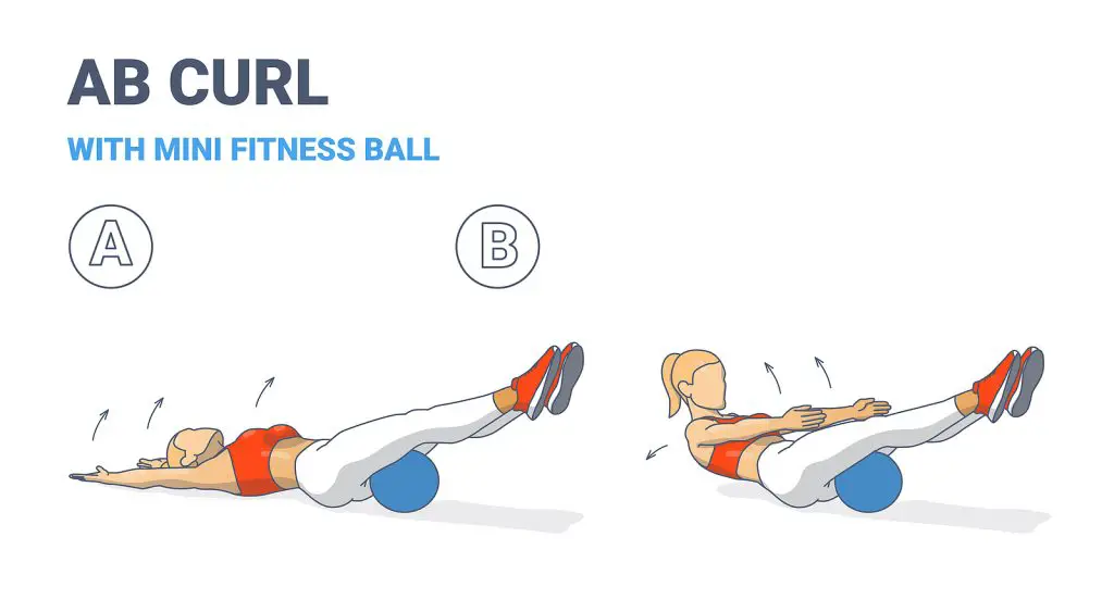 Girl Doing Ab Curl Exercise With Fitness Mini Ball Guidance Colo