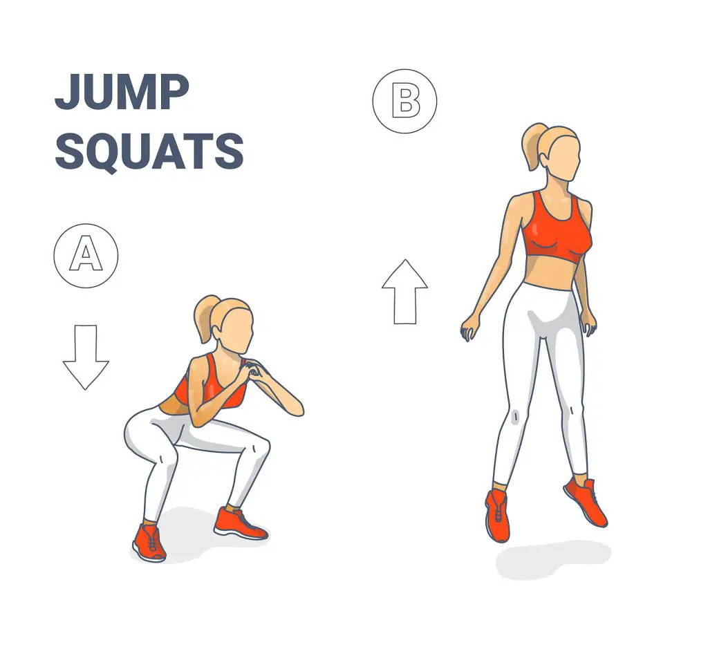 Girl Doing Jump Squats Silhouettes. Squatting Jumps Illustration