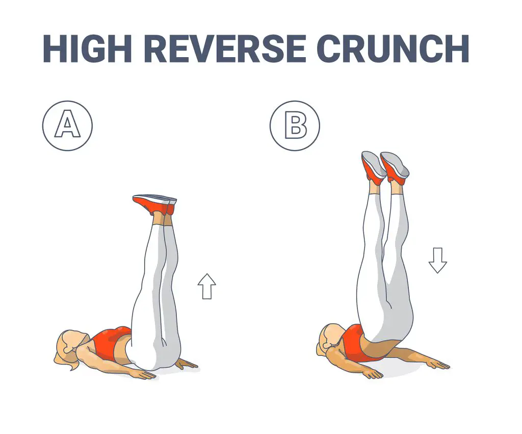 High Reverse Crunch Woman Home Workout Exercise Illustration. At