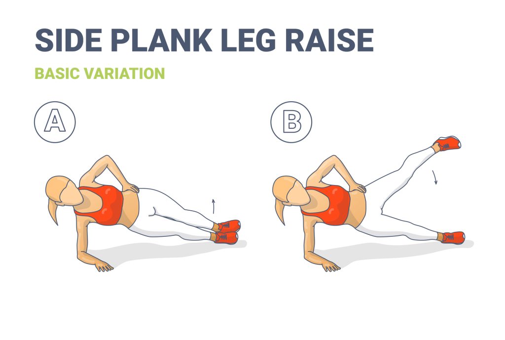 Side Plank Leg Raise Female Home Workout Exercise Guide Illustration