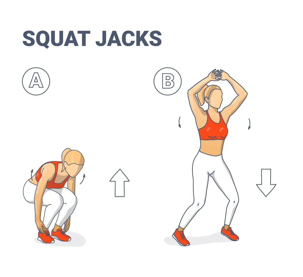 Squat Jacks Home Workout Female Exercise Guide Silhouettes Illus